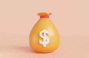 Money bag isolated on pink background. Money saving concept.Symbol of goals in savings.investing and business.money management.Saving and Money bags icon. Dollar.3D rendering,illustration photo