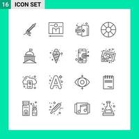 User Interface Pack of 16 Basic Outlines of city travel media player holiday logout Editable Vector Design Elements