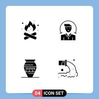 Mobile Interface Solid Glyph Set of 4 Pictograms of camp amphora hot male emoji Editable Vector Design Elements