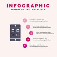 fondo de presentación de 5 pasos de infografía de icono sólido de caja de celda móvil vector