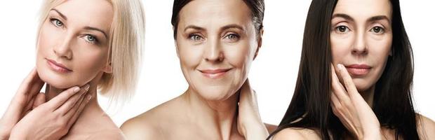 Group of good looking middle aged women with wrinkled skin photo
