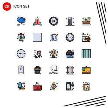 Universal Icon Symbols Group of 25 Modern Filled line Flat Colors of celebrate storage basic stick memory Editable Vector Design Elements