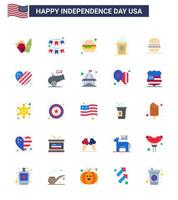 Editable Vector Flat Pack of USA Day 25 Simple Flats of eat independece burger holiday cole Editable USA Day Vector Design Elements