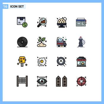 Editable Vector Line Pack of 16 Simple Flat Color Filled Lines of music disc search stats media radio Editable Creative Vector Design Elements