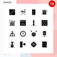 User Interface Pack of 16 Basic Solid Glyphs of instrument electronic smart phone disk computer Editable Vector Design Elements