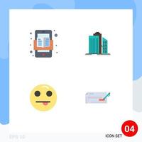 Mobile Interface Flat Icon Set of 4 Pictograms of book real estate read buildings emot Editable Vector Design Elements