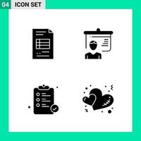 Pack of 4 Solid Style Icon Set Glyph Symbols for print Creative Signs Isolated on White Background 4 Icon Set Creative Black Icon vector background