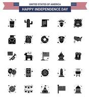 Happy Independence Day 4th July Set of 25 Solid Glyph American Pictograph of sign security file thanksgiving american Editable USA Day Vector Design Elements