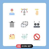 Universal Icon Symbols Group of 9 Modern Flat Colors of arrow messages four finger chat trash Editable Vector Design Elements