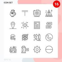 Vector Pack of 16 Icons in Line Style Creative Outline Pack isolated on White Background for Web and Mobile Creative Black Icon vector background