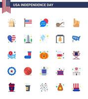 Happy Independence Day USA Pack of 25 Creative Flats of usa foam hand flag st pipe Editable USA Day Vector Design Elements