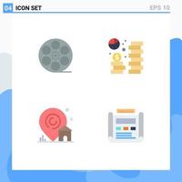 Mobile Interface Flat Icon Set of 4 Pictograms of movis location american dollar house Editable Vector Design Elements