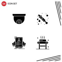 Mobile Interface Solid Glyph Set of 4 Pictograms of camera hr water resume bed Editable Vector Design Elements