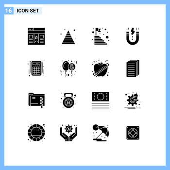 16 Universal Solid Glyphs Set for Web and Mobile Applications snap interface age design success Editable Vector Design Elements