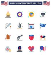 feliz día de la independencia paquete de iconos de 16 pisos para web e impresión lanzador de naves espaciales bandera hardball béisbol elementos de diseño vectorial editables del día de EE. UU. vector