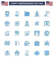 25 USA Blue Pack of Independence Day Signs and Symbols of ball transport american spaceship launcher Editable USA Day Vector Design Elements