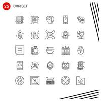 Group of 25 Modern Lines Set for samsung mobile security smart phone human Editable Vector Design Elements