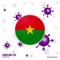 reza por burkina faso covid19 coronavirus tipografía bandera quédate en casa mantente saludable cuida tu propia salud vector