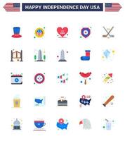 Big Pack of 25 USA Happy Independence Day USA Vector Flats and Editable Symbols of ice sport sign heart star shield Editable USA Day Vector Design Elements