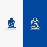 entrenamiento de meditación rápida línea de yoga y glifo icono sólido bandera azul línea y glifo icono sólido bandera azul vector