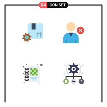 Group of 4 Modern Flat Icons Set for branding management gear user todo Editable Vector Design Elements