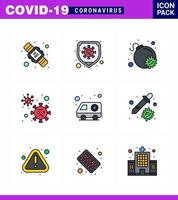 9 paquete de iconos de epidemia de coronavirus de color plano de línea llena chupa como ataque de ambulancia de hospital coronavirus coronavirus viral 2019nov elementos de diseño de vector de enfermedad