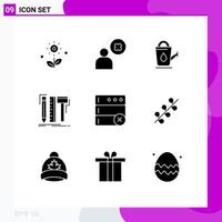 Editable Vector Line Pack of 9 Simple Solid Glyphs of database tools bath digital design Editable Vector Design Elements