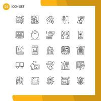 Pack of 25 Modern Lines Signs and Symbols for Web Print Media such as light bulb solution socket electric Editable Vector Design Elements