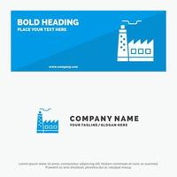 edificio fábrica industria de la construcción icono sólido sitio web banner y plantilla de logotipo de empresa vector