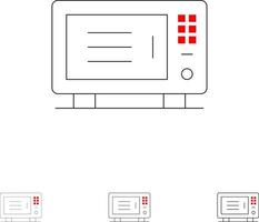 conjunto de iconos de línea negra audaz y delgada de horno de máquina doméstica eléctrica vector