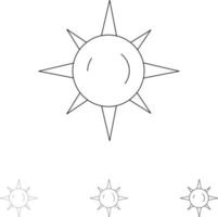 conjunto de iconos de línea negra en negrita y delgada luz del día del sol vector