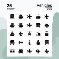 Conjunto de iconos de 25 vehículos 100 archivos editables eps 10 ideas de concepto de logotipo de empresa diseño de icono de glifo sólido vector
