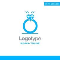 anillo diamante propuesta matrimonio amor azul sólido logotipo plantilla lugar para eslogan vector