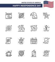 conjunto de 16 líneas modernas paquete en el día de la independencia de estados unidos fiesta de la bandera americana estados unidos elementos de diseño vectorial editables del día de estados unidos vector