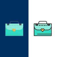Bag Briefcase Love  Icons Flat and Line Filled Icon Set Vector Blue Background