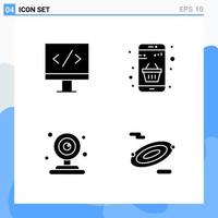 Modern 4 solid style icons Glyph Symbols for general use Creative Solid Icon Sign Isolated on White Background 4 Icons Pack Creative Black Icon vector background
