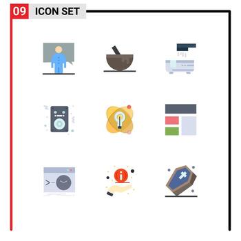 User Interface Pack of 9 Basic Flat Colors of atom ipod food songs shower Editable Vector Design Elements