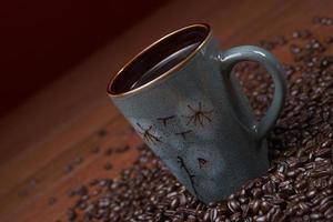 a cup of coffee with coffee beans photo