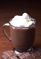 Hot Cocoa in a glass mug with wiped cream photo