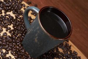 a cup of coffee with coffee beans photo