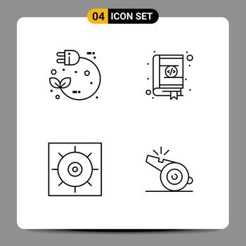 4 Universal Line Signs Symbols of eco coding power bookmarks gears Editable Vector Design Elements