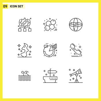 Editable Vector Line Pack of 9 Simple Outlines of descriptions chart internet witch smoke Editable Vector Design Elements