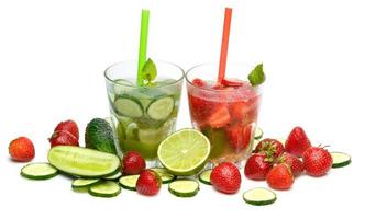 Refreshing drink with strawberry, lime and cucumber photo