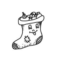 Vector hand drawn black and white christmas stocking.