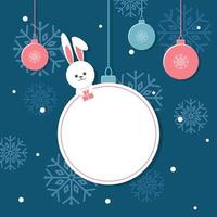 vector New Year card with a rabbit and a banner for congratulations in the form of a ball