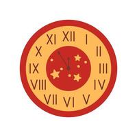 Christmas wall clock with stars isolated on white background. Countdown clock to the New year. Roman numerals. Vector flat illustration