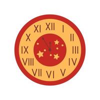 Christmas wall clock with stars isolated on white background. Countdown clock to the New year. Roman numerals. Vector flat illustration