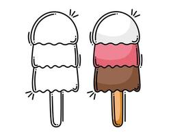 Doodle flat line clipart. Simple vector ice cream. All objects are repainted.