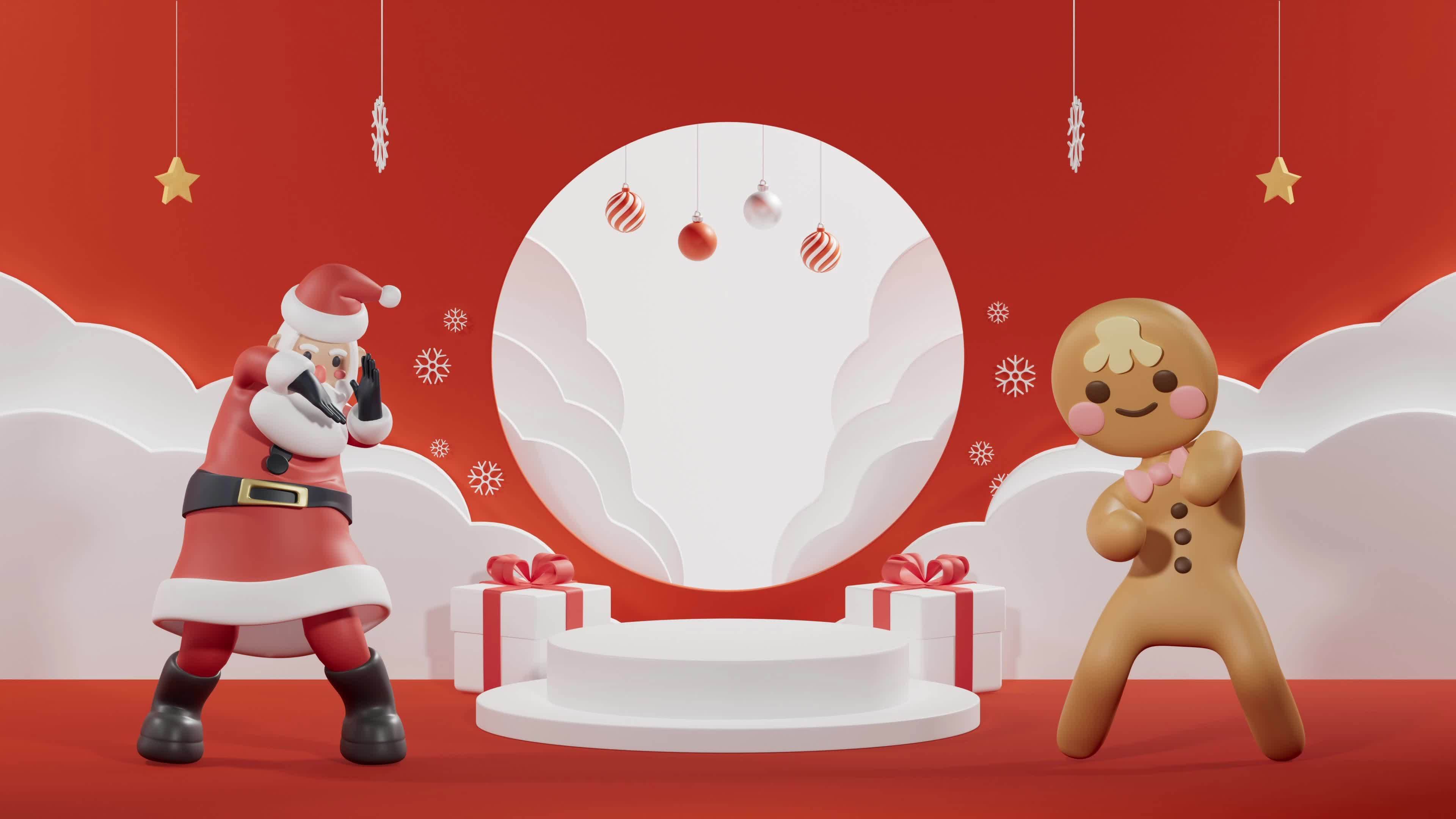 Christmas Podium mockup, looping animation of a funny Santa and Cookie, dancing near the empty pedestal and round blank white board, isolated on red background. 3D Render 14408671 Stock Video at Vecteezy Christmas Podium mockup, looping animation of a funny Santa and Cookie, dancing near the empty pedestal and round blank white board, isolated on red background. 3D Render 14408671 Stock Video at Vecteezy
