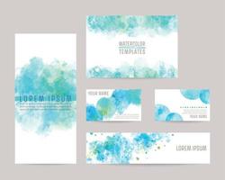 watercolor vector background templates. leaflet cover, card, business cards, banner -blue